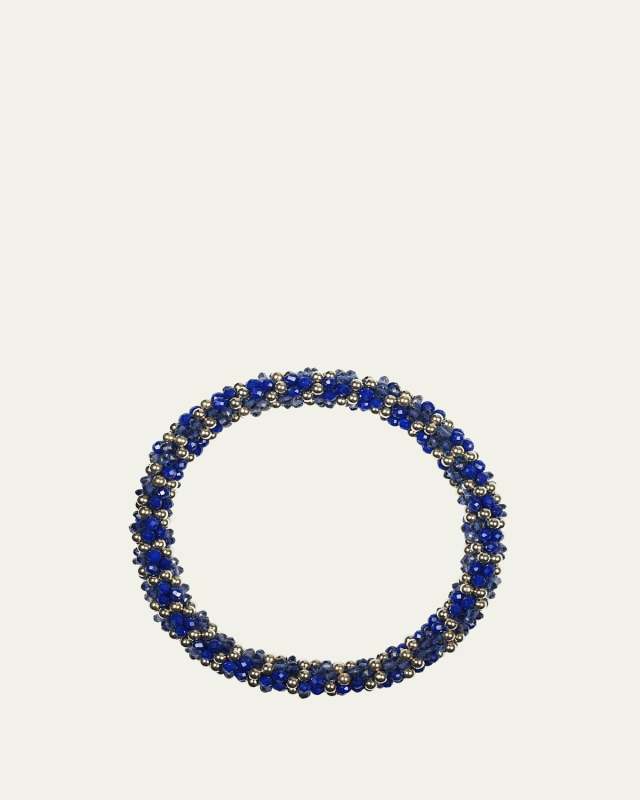 14K Gold Lapis and Iolite Beaded Bracelet